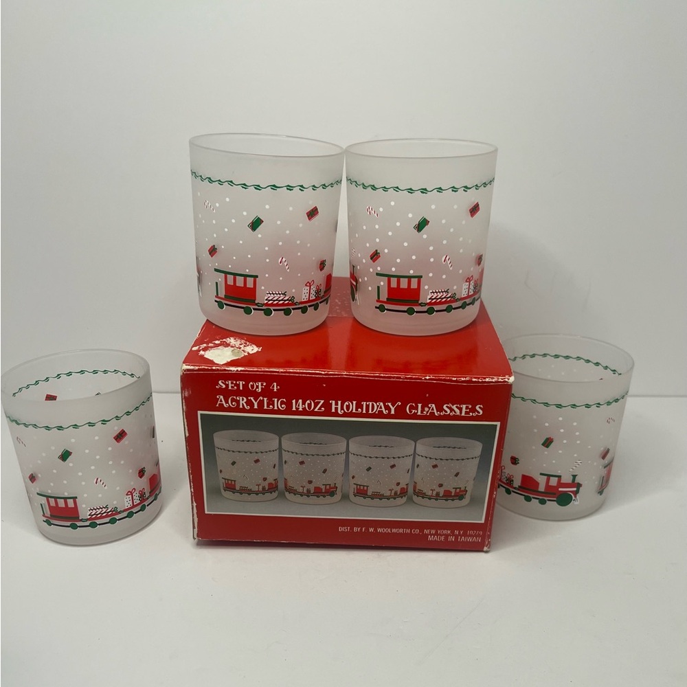 Holiday Glasses Vintage Retro Acrylic Set Of  4 Woolworth Co.  Low Balls